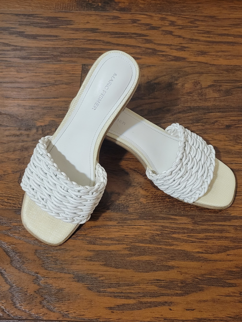 Marc Fisher Cream and White Braided Slide Mules